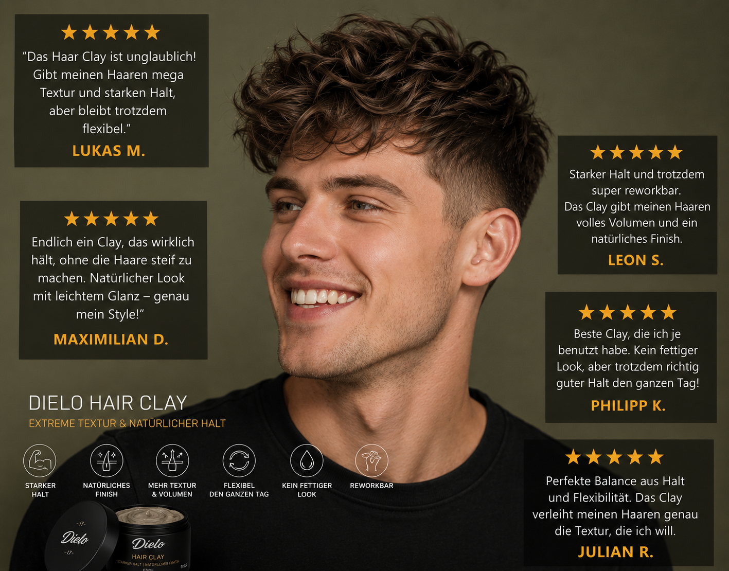 DIELO Hair Clay – Starker Halt, Leichter Glanz